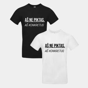 Marškinėliai su užrašu „Aš ne piktas, aš konkreus“ juodos ir baltos spalvų. Užrašas aiškiai matomas, kontrastingas ir iškart perduodantis žinutę be papildomų paaiškinimų. Minimalistinis dizainas leidžia marškinėlius lengvai derinti tiek prie kasdienės, tiek prie laisvalaikio aprangos.