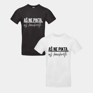 Marškinėliai su užrašu „Aš ne pikta, aš konkreti“ juodos ir baltos spalvų. Užrašas aiškiai matomas, kontrastingas ir iškart perduodantis žinutę be papildomų paaiškinimų. Minimalistinis dizainas leidžia marškinėlius lengvai derinti tiek prie kasdienės, tiek prie laisvalaikio aprangos.